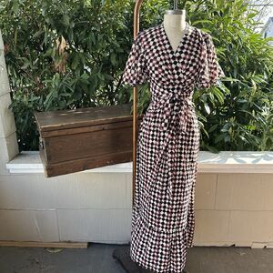 Retro Geometric Checked Diane Von Furstenberg Wrap Dress Midi Tie Waist Boho S/M